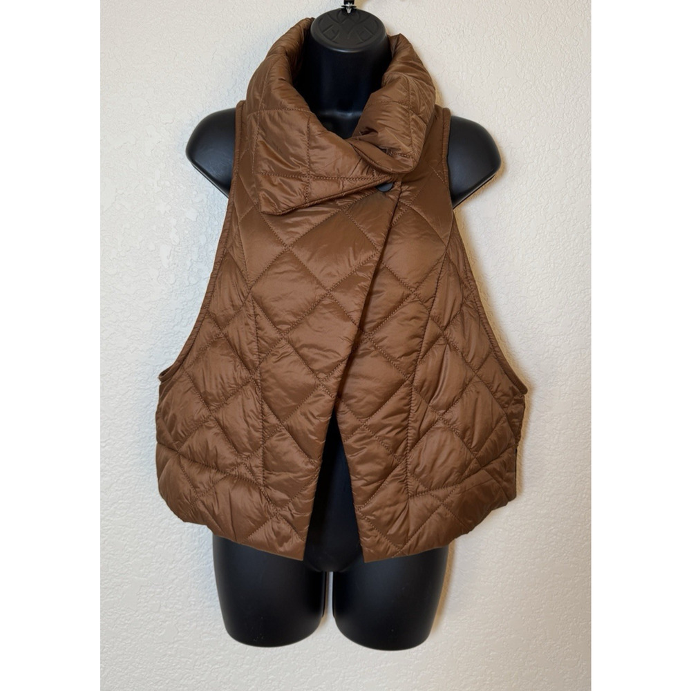 ALEMBIKA Womens Quilted Brown Cropped Jacket Sleeveless Vest Avant Garde Artsy